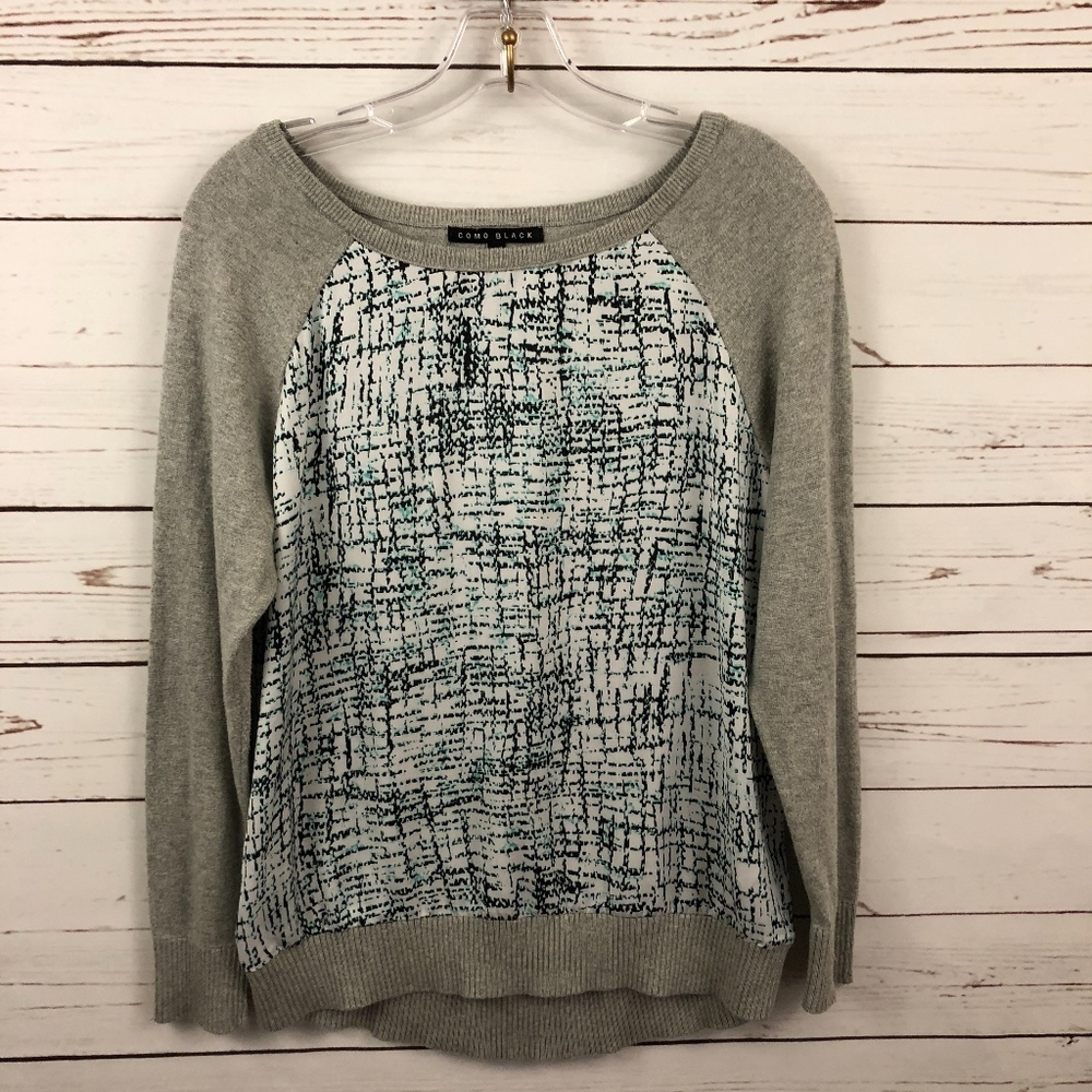 Como Black Gray Sweater with Abstract Inset M